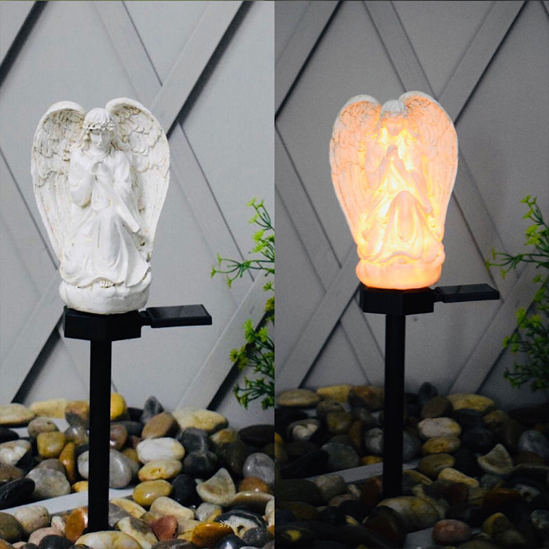 Angel Shape LED Landscape Lighting Artistic Resin White Solar Stake Light, 1 Piece