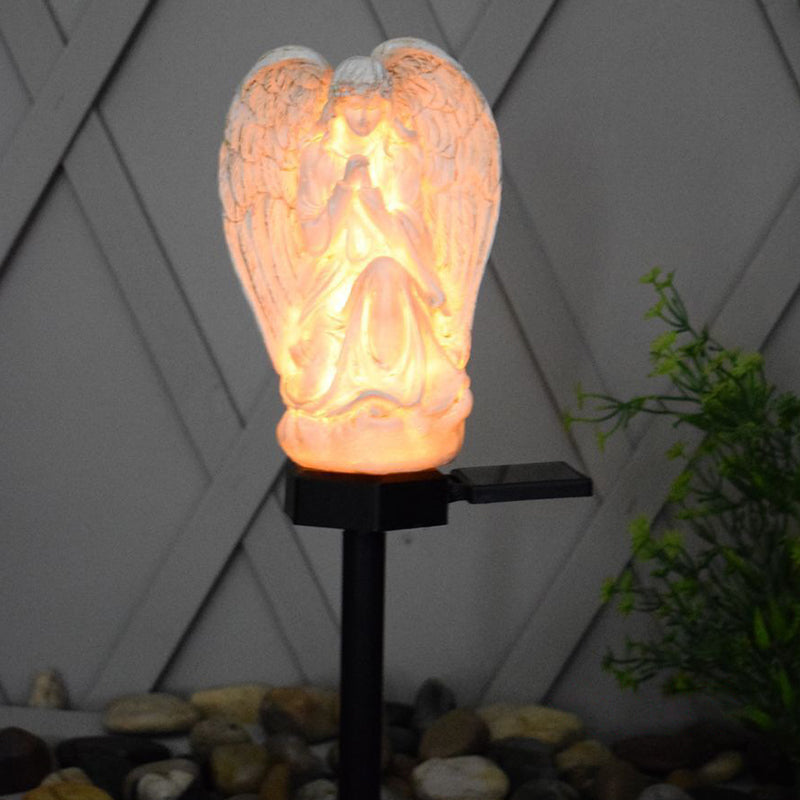 Angel Shape LED Landscape Lighting Artistic Resin White Solar Stake Light, 1 Piece