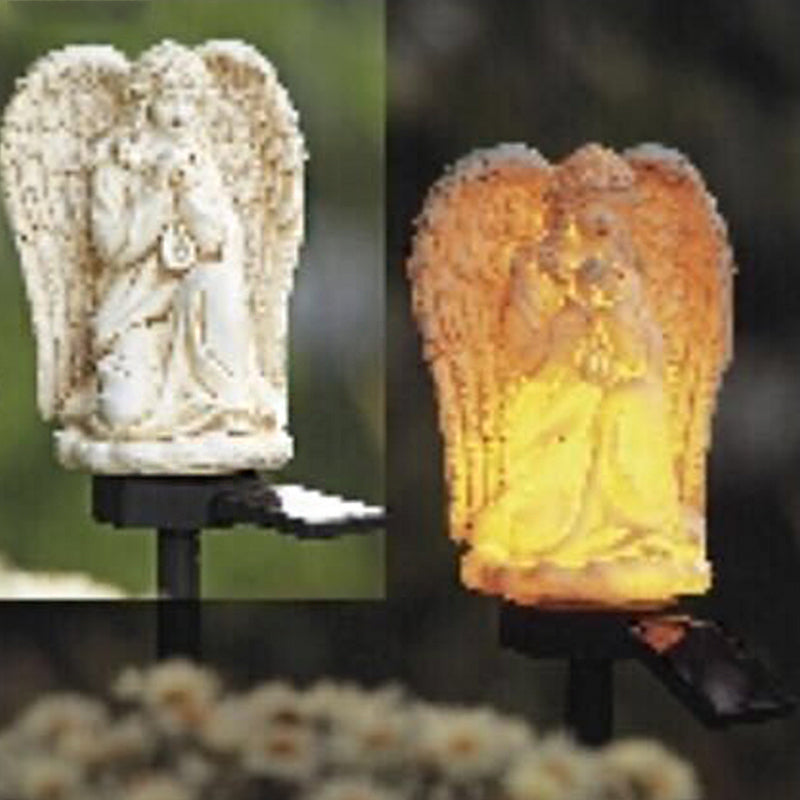 Angel Shape LED Landscape Lighting Artistic Resin White Solar Stake Light, 1 Piece