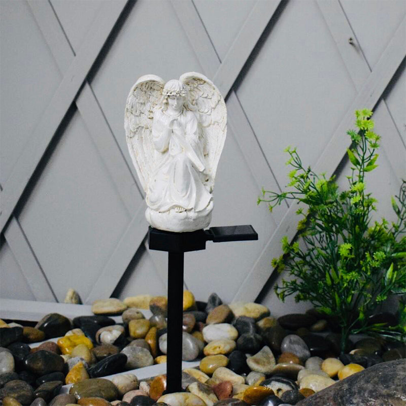 Angel Shape LED Landscape Lighting Artistic Resin White Solar Stake Light, 1 Piece