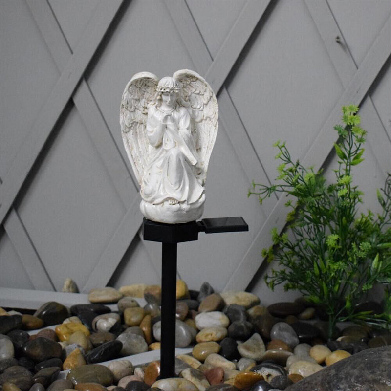 Angel Shape LED Landscape Lighting Artistic Resin White Solar Stake Light, 1 Piece