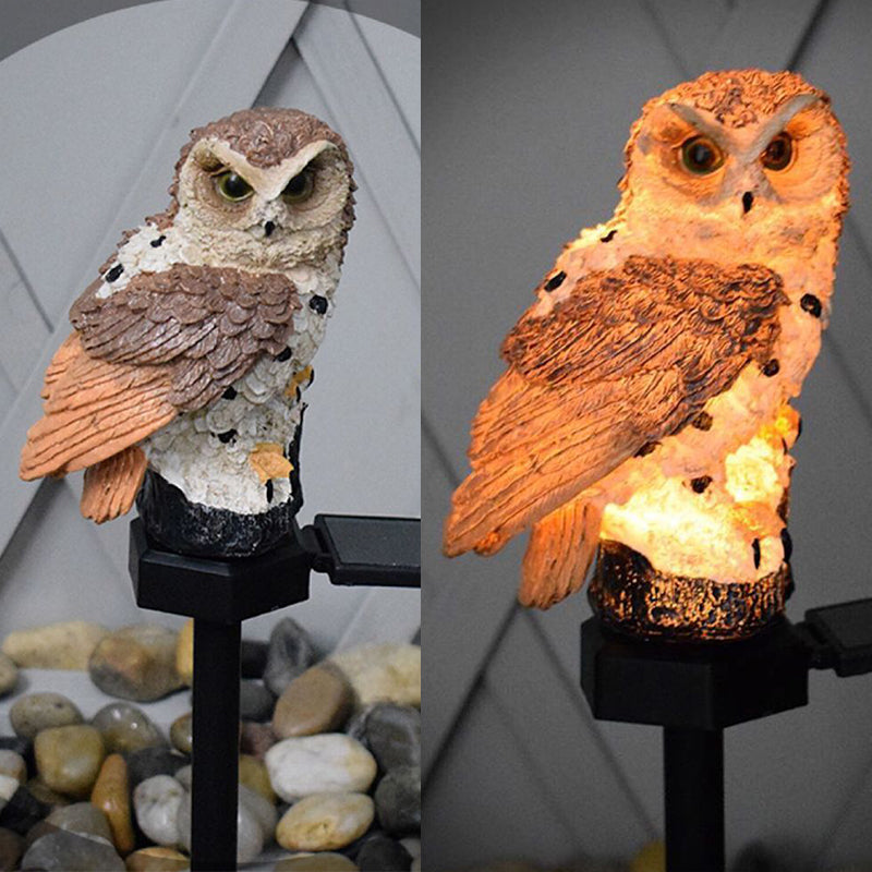 Resin Owl Shape LED Lawn Lighting Artistic Solar Powered Landscape Light for Garden, 1 Piece