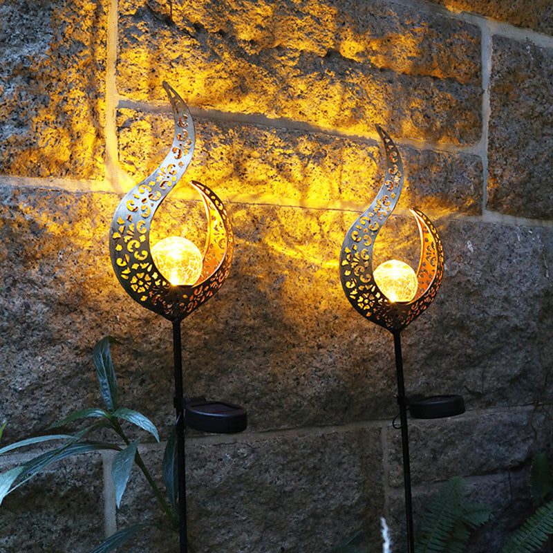Hollowed out Garden LED Stake Light Iron Modern Solar Lawn Lighting in Bronze, 1 Pc