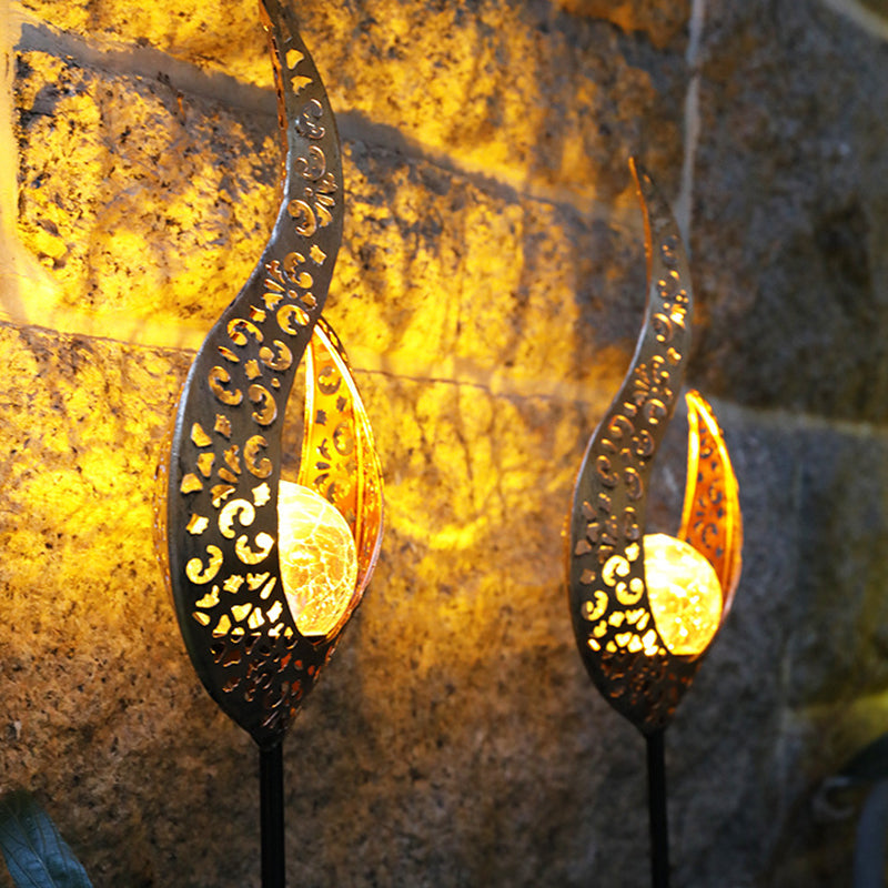 Hollowed out Garden LED Stake Light Iron Modern Solar Lawn Lighting in Bronze, 1 Pc