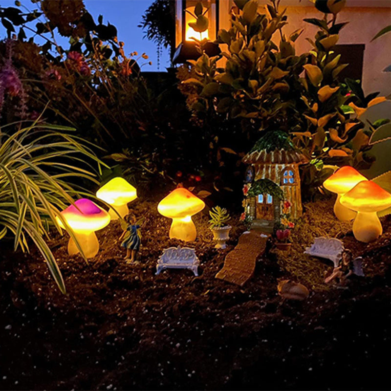Mushroom Solar Ground Lighting Contemporary Plastic Courtyard LED Landscape Light in Purple, 3 Pcs
