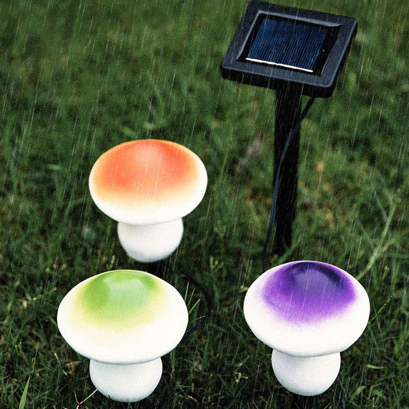 Mushroom Solar Ground Lighting Contemporary Plastic Courtyard LED Landscape Light in Purple, 3 Pcs