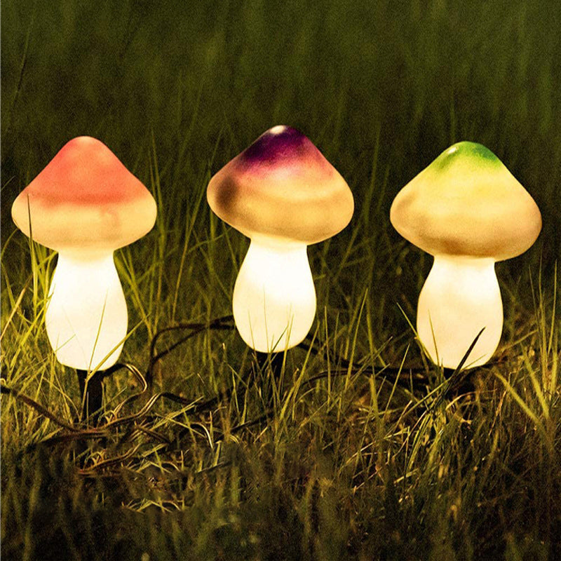 Mushroom Solar Ground Lighting Contemporary Plastic Courtyard LED Landscape Light in Purple, 3 Pcs