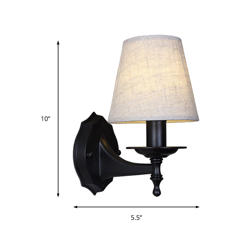 Tapered Bedroom Sconce Light Fixture Rustic Fabric 1/2 Lights Flaxen/White Wall Mounted Light