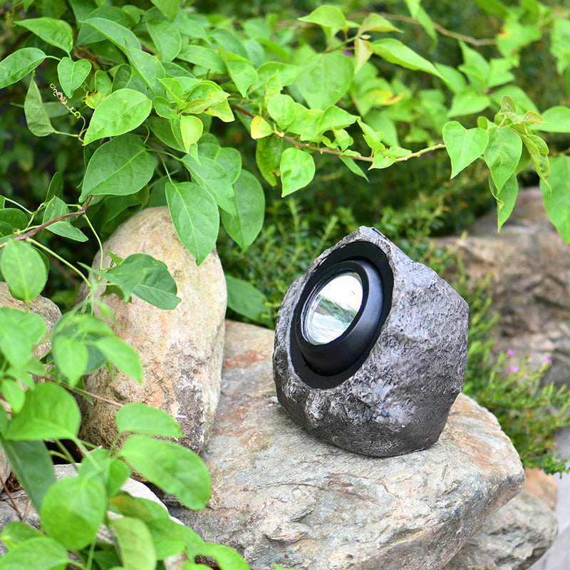 1 Piece Contemporary Stone Solar Lawn Lighting Resin Courtyard LED Ground Spotlight