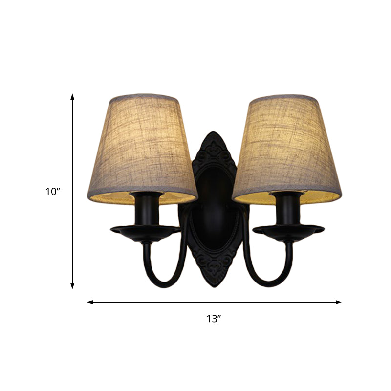 Tapered Bedroom Sconce Light Fixture Rustic Fabric 1/2 Lights Flaxen/White Wall Mounted Light