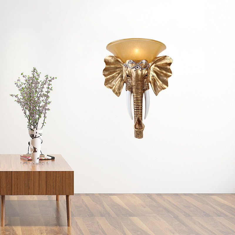Éléphant Salon Conce Lumière Antique Resin 1 Lumière Gold Moup mural Gold, 13 "/ 16" de large