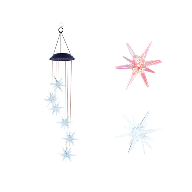 Sea Urchin LED Pendant Light Art Decor Plastic Courtyard Solar Wind Chime Lighting in Clear, 1 Pc