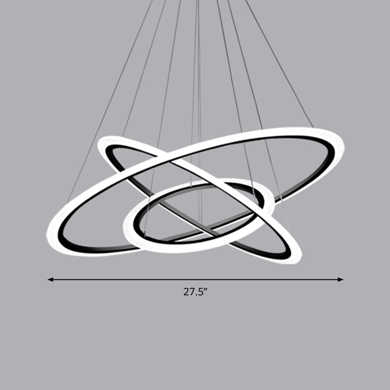 Luz colgante de círculo Simplicidad acrílica Candelera LED negra de 3 cabezas para comedor