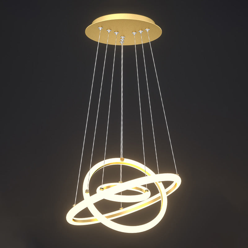 Gold Halo Ring Shaped Chandelier Artistic LED Acrylic Hanging Light Fixture over Table