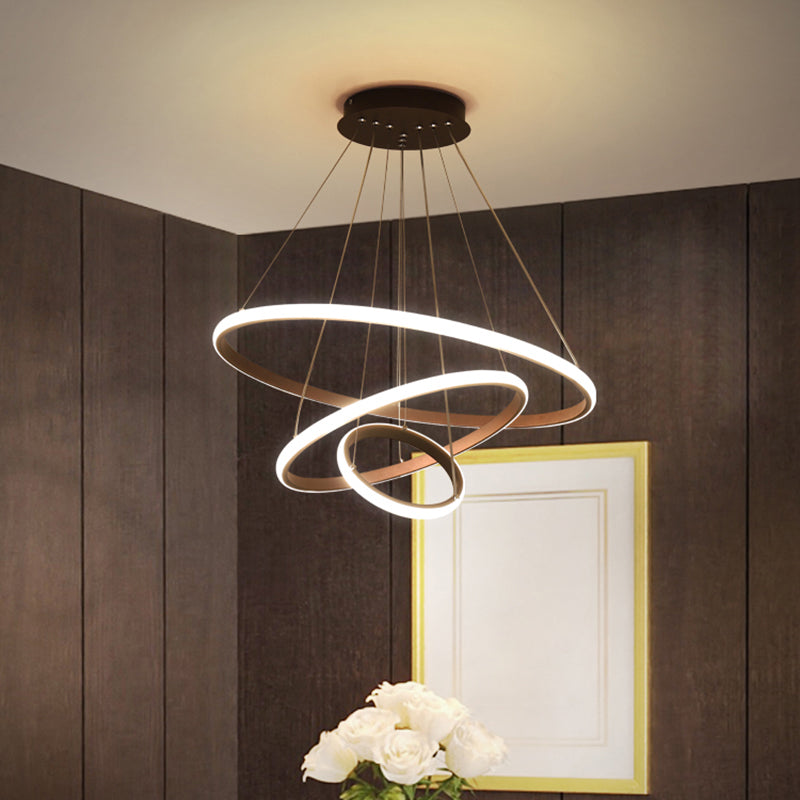 Simple Style Circle Circle a ciondolo lampadario del ristorante metallico LED LED Luce in nero