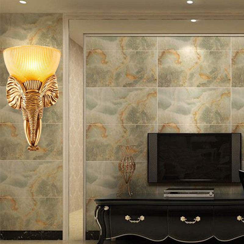 Prism Glass Beige Wall Light Fixture Bowl 1 Light Vintage Sconce Light with White/Gold Resin Elephant Base