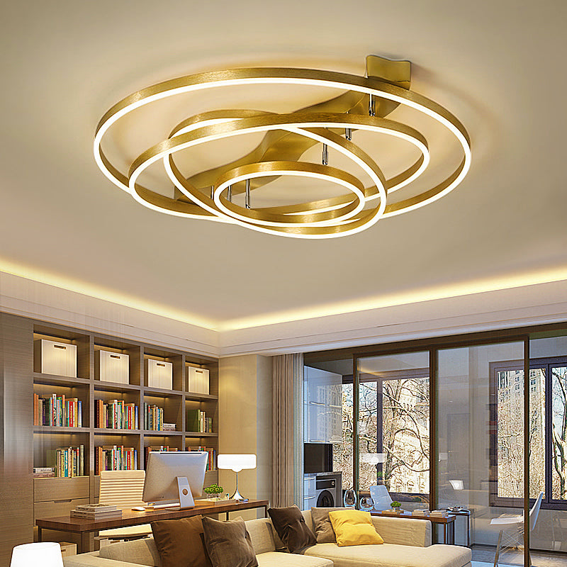 Gold Finish Ring Ceiling Mount Lamp Artistic Metal Adjustable LED Semi Flush Light
