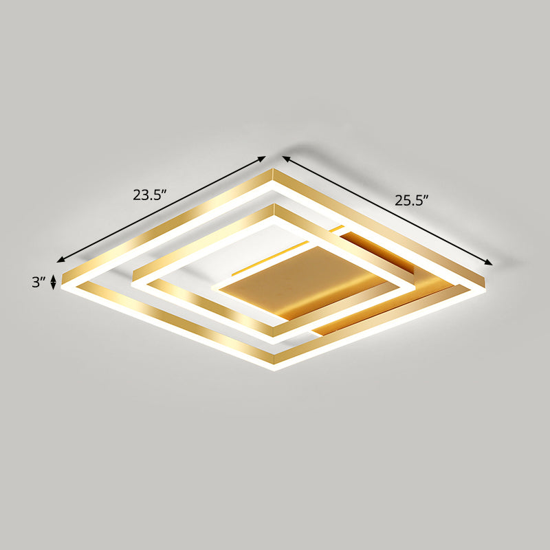 Luz de techo cuadrado de oro cepillado LED minimalista LED ACRYLIC SEMI FLUSH MANTEPLACIÓN DE MONTAJE