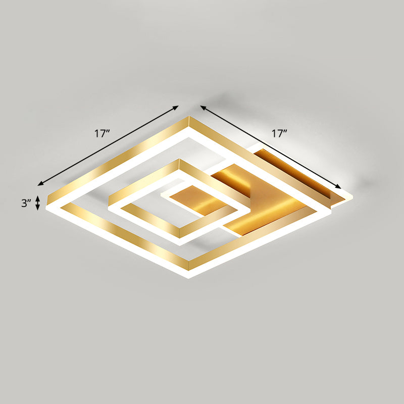 Luz de techo cuadrado de oro cepillado LED minimalista LED ACRYLIC SEMI FLUSH MANTEPLACIÓN DE MONTAJE