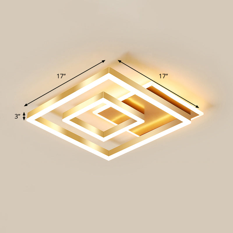 Luz de techo cuadrado de oro cepillado LED minimalista LED ACRYLIC SEMI FLUSH MANTEPLACIÓN DE MONTAJE