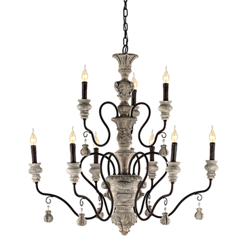 Candelabra Living Room Ceiling Lighting Traditional Resin 3 Heads Grey Chandelier Light Fixture