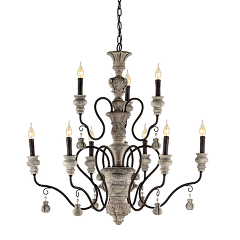Candelabra Living Room Ceiling Lighting Traditional Resin 3 Heads Grey Chandelier Light Fixture