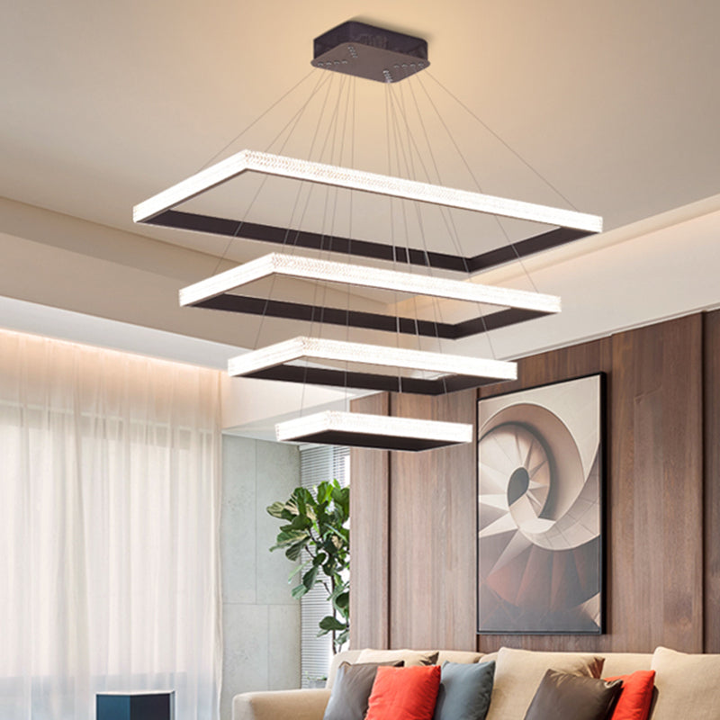 Acrylstufte Rechteck Kronleuchter anhängender Licht zeitgenössische schwarze LED Hängende Licht