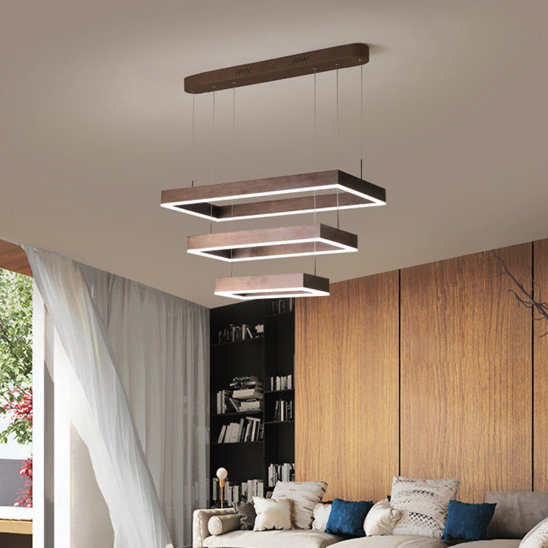 Rechteckig geschichtetes Wohnzimmer Kronleuchter Licht Acryl minimalistische LED -Pendelleuchte im Kaffee