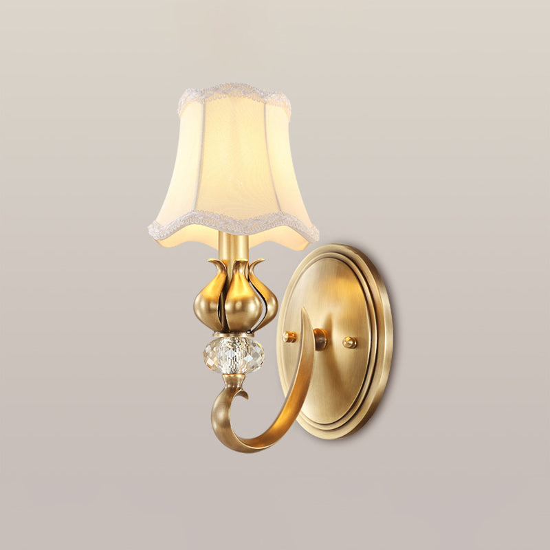 Flare Sconce Light Fixture Traditional Fabric Wall Mounted Lighting with Scalloped Trim