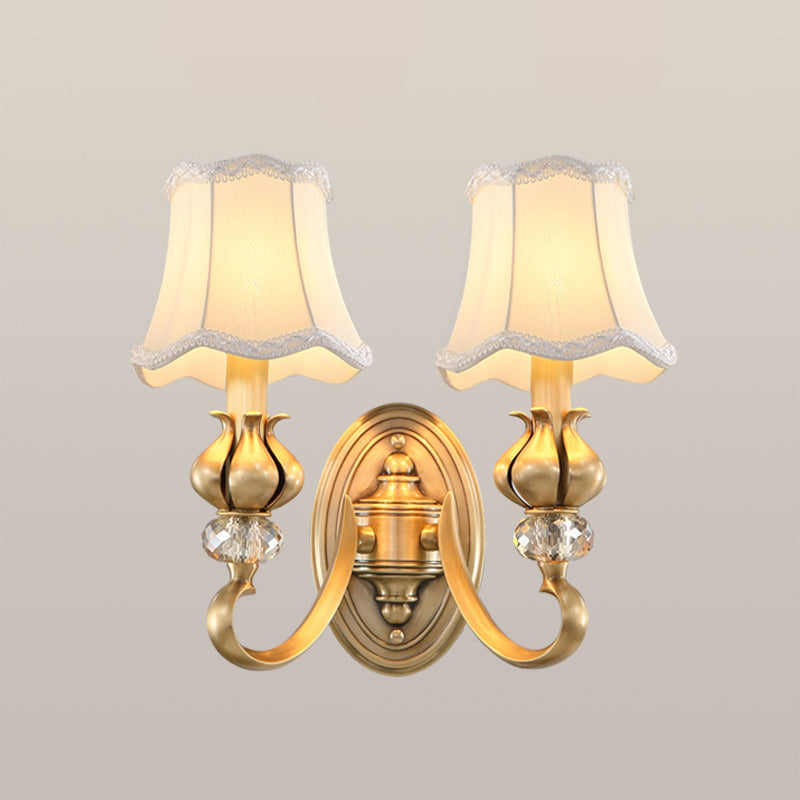 Flare Sconce Light Fixture Traditional Fabric Wall Mounted Lighting with Scalloped Trim