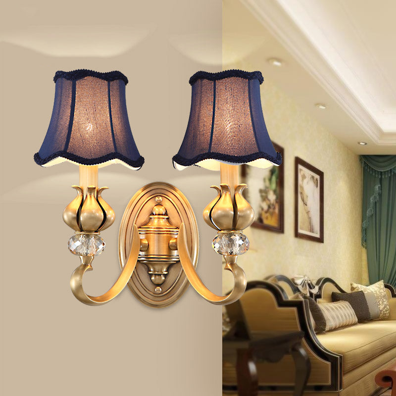 Flare Sconce Light Fixture Traditional Fabric Wall Mounted Lighting with Scalloped Trim