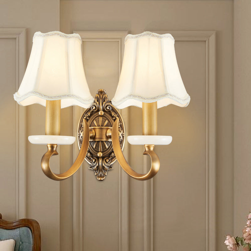White Flared Wall Lamp Traditional Fabric Dining Room Wall Lighting with Jade Deco