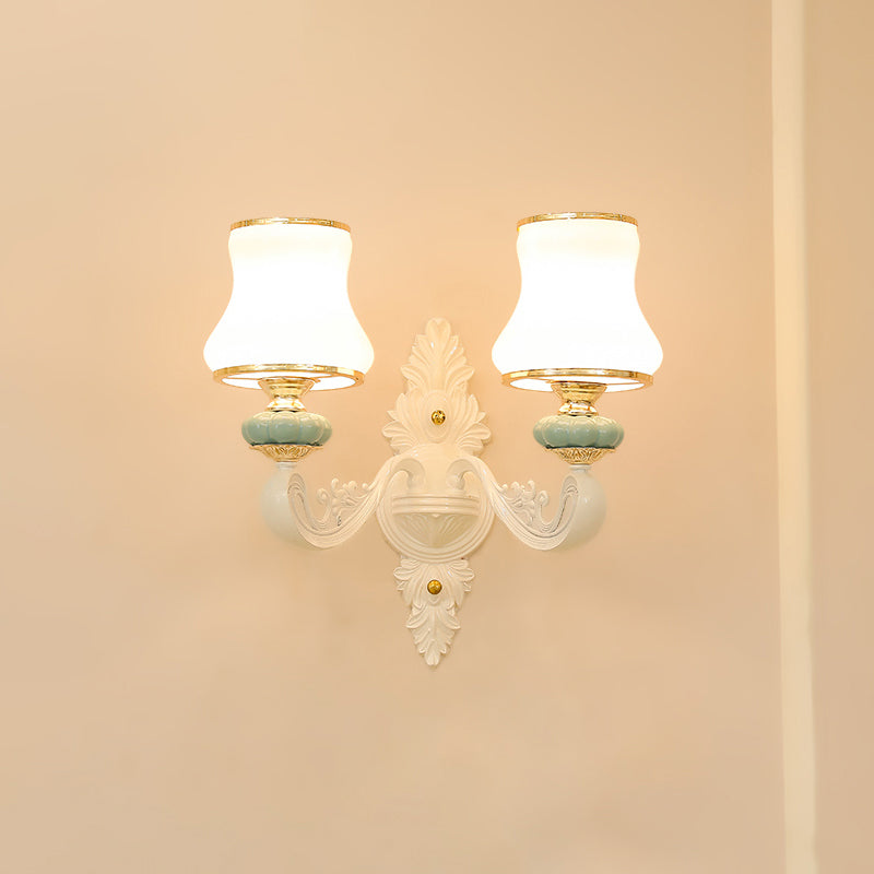 Flare Shaped Wall Sconce Transitional White Frosted Glass Wall Light Kit for Living Room