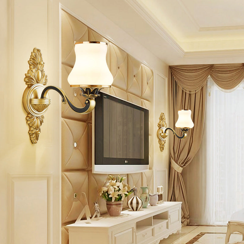 Witte glazen potige wand sconce verlichting retro woonkamer muur gemonteerd licht in messing