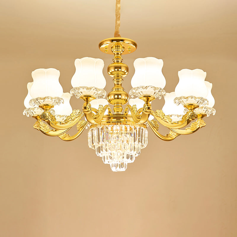 Blumenrestaurant hängende Leuchte traditioneller Opalglas Gold Kronleuchter mit Kristall -Deco