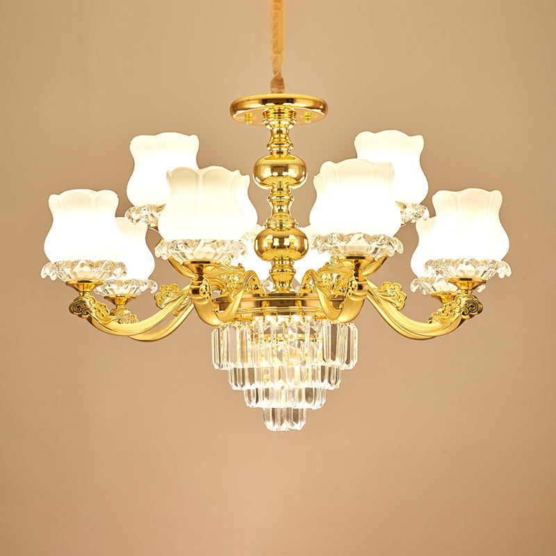 Blumenrestaurant hängende Leuchte traditioneller Opalglas Gold Kronleuchter mit Kristall -Deco