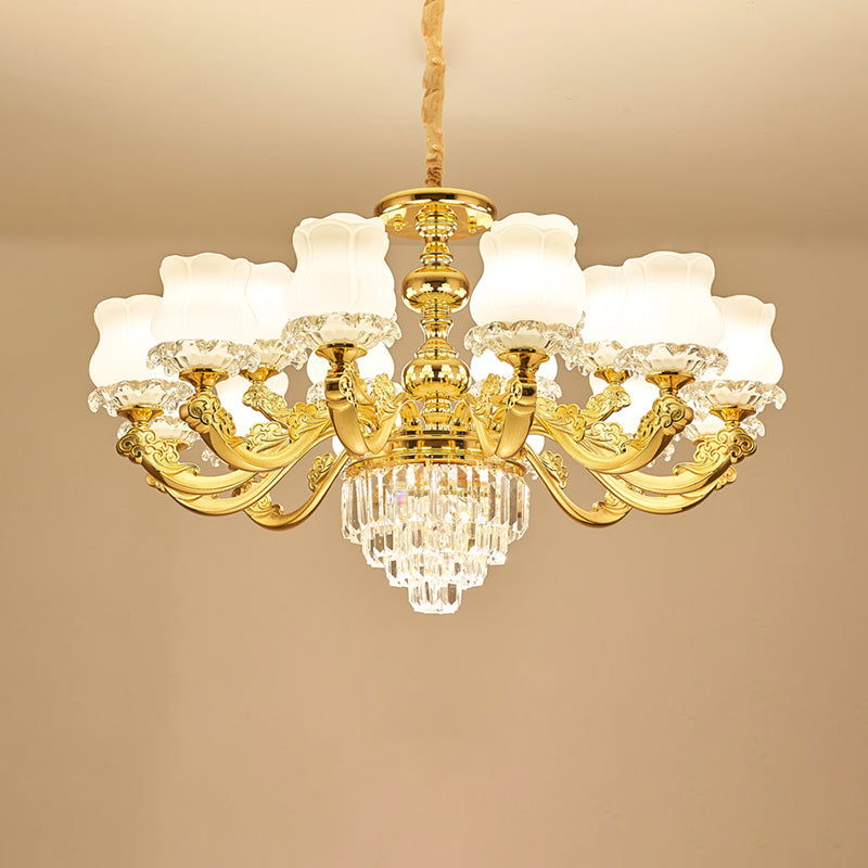 Blumenrestaurant hängende Leuchte traditioneller Opalglas Gold Kronleuchter mit Kristall -Deco