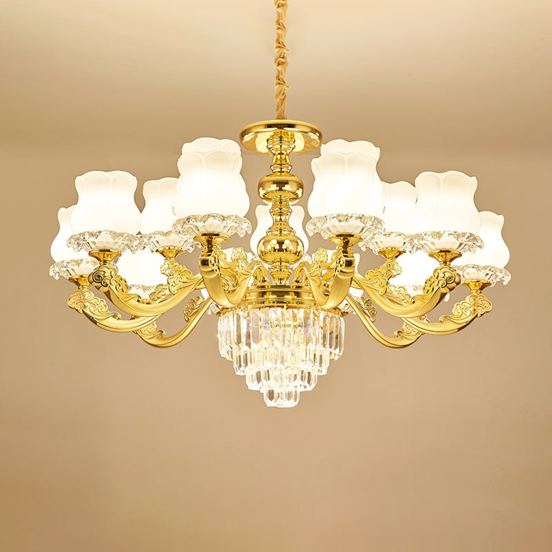 Blumenrestaurant hängende Leuchte traditioneller Opalglas Gold Kronleuchter mit Kristall -Deco