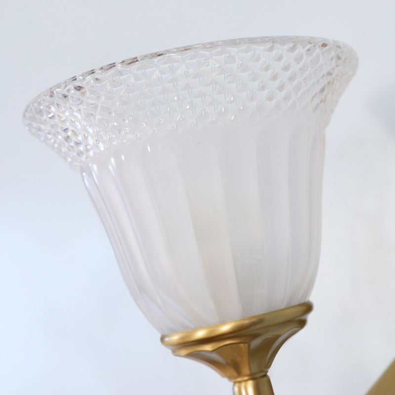 Brass Finish Wall Mount Light Traditional White Rib Glass Bell Wall Sconce Lighting