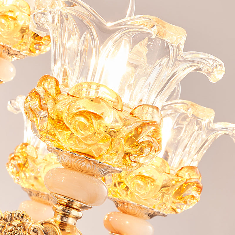Blossom Crystal Glass Chandelier Antique Style Bedroom Ceiling Hang Light in Gold