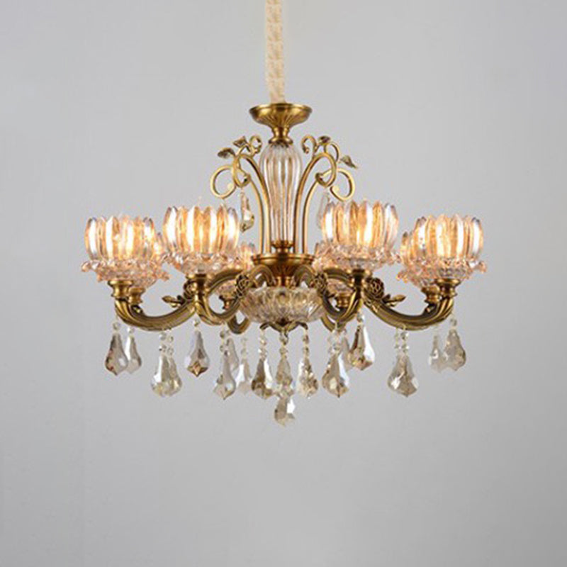 Cristal en cristal léger en or antique finition lotus salle à manger plafond lustre