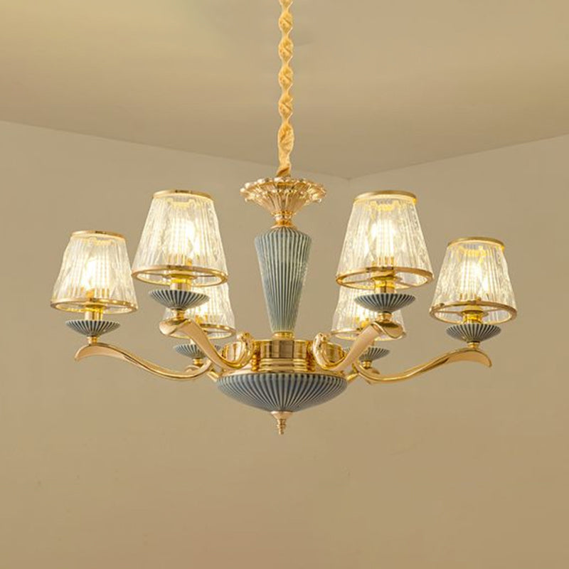 Klarer Rippenglas Kronleuchter Licht antike goldene konische Schlafzimmer Decke Anhängerlampe