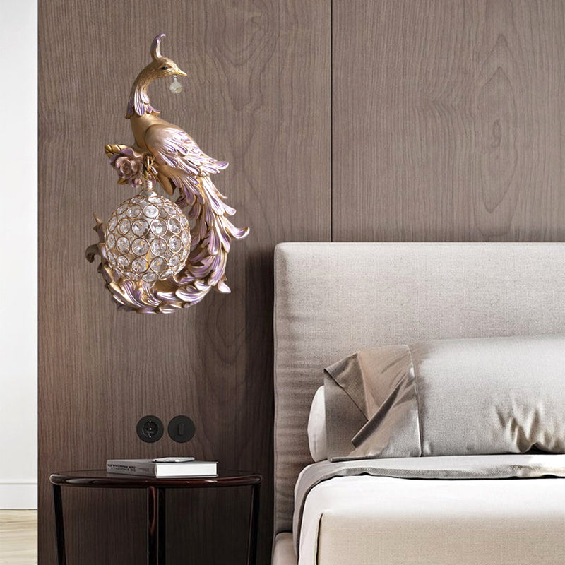 1 leichte Pfau in Richtung links/rechts Leuchten Licht Retro weiß/blau/lila Harzwandmontagel Licht mit Globe Schatten