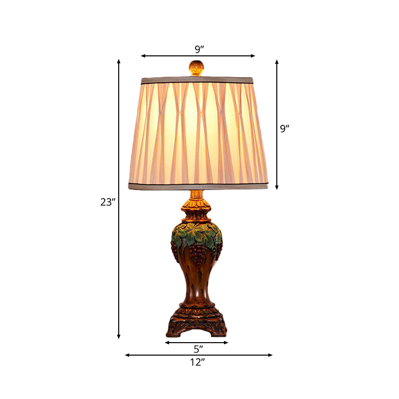 Lampada da tavolo per sala studio con paralume plissettato in tessuto vintage, 1 luce, lampada da lettura beige, larghezza 9"/10"