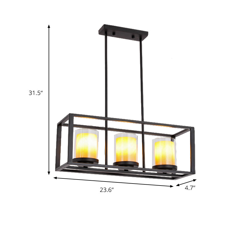 Cylinder Dining Room Pendant Light Vintage Glass 3/5/6 Lights Island Lighting with Black Frame