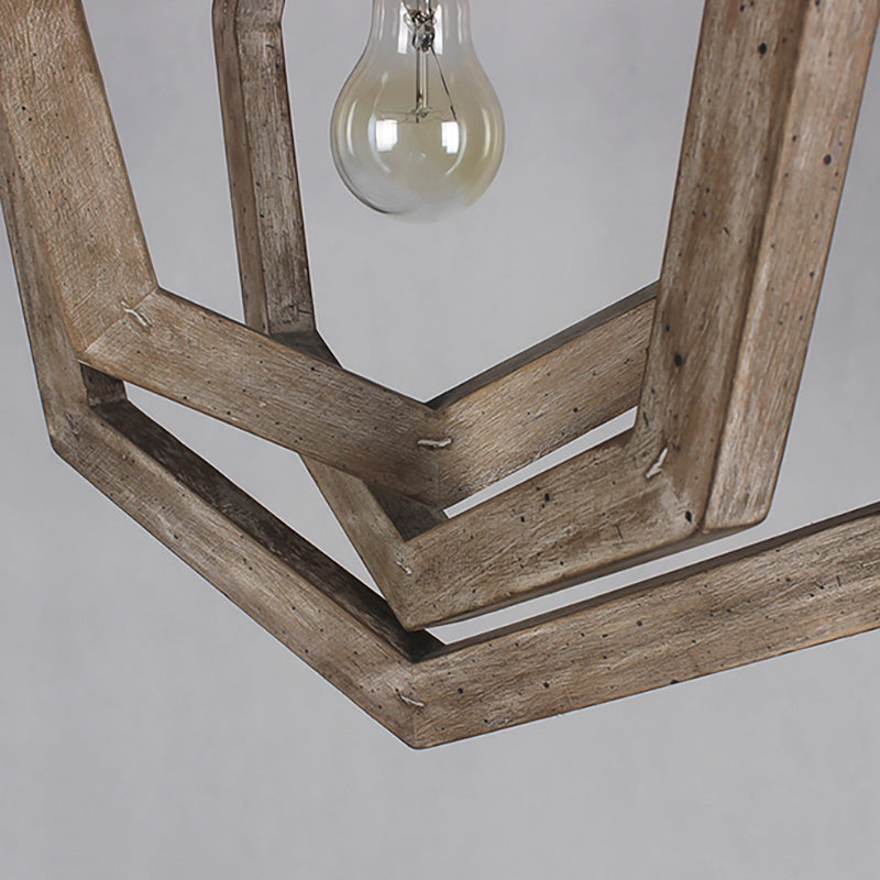 1 leichte Anhängerlampe mit Heptagon Grau/Weiß/Beige Holzrahmen Industrial Flur Hanging Lampe Kit