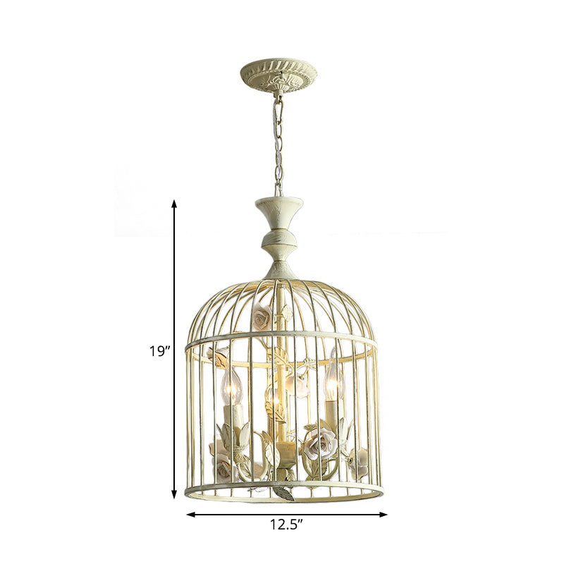 Birdcage Metal Hanging Light Fixture Rustic 3/5 Lights Corridor Chandelier Light with White Flower, 12.5"/16" Wide