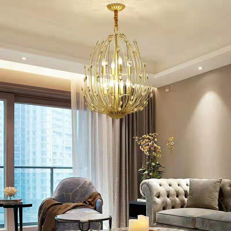 Oval Metal and Crystal Hanging Light Rustic 3/6 Lights Dining Room Chandelier Light in Gold