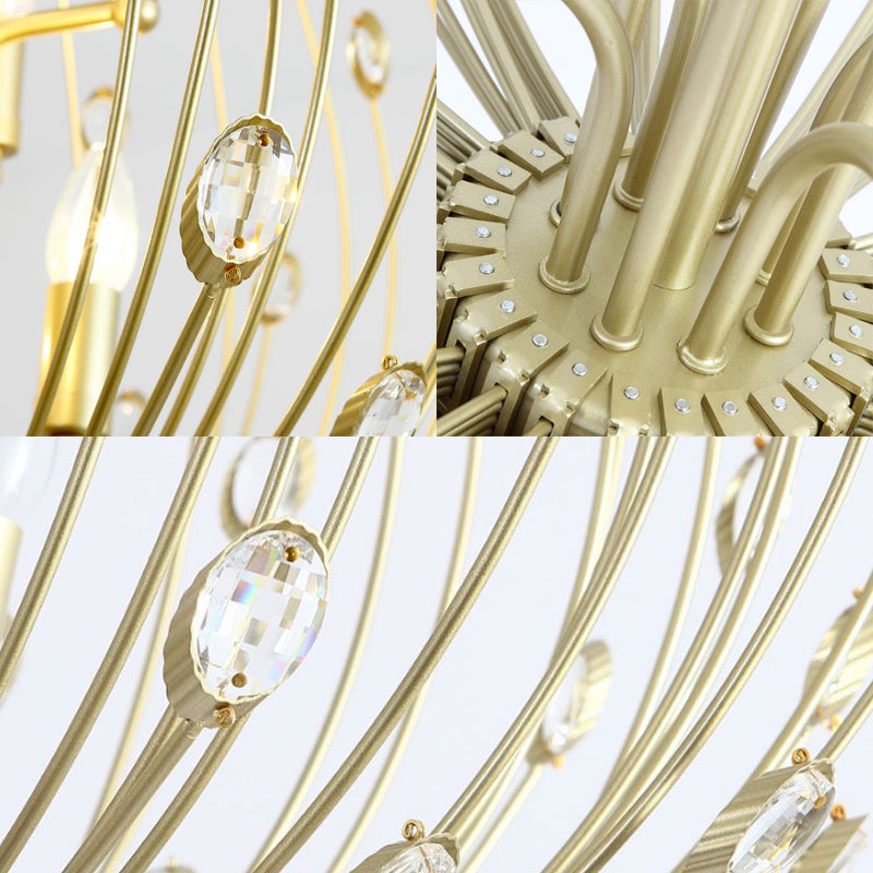 Oval Metal and Crystal Hanging Light Rustic 3/6 Lights Dining Room Chandelier Light in Gold