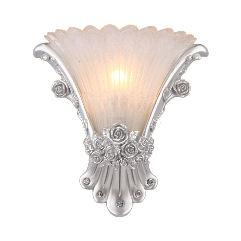 Fleur de verre blanc applique lampe minimaliste 1 claire légère clairs à chevet clair avec base argentée / blanc / abricot en résine